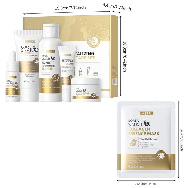 Snail Collagen Skin Care Set, 19pcs/set Moisturizing Facial Cleanser & Toner & Serum & Eye Cream & Essence Cream & Mask & Tool