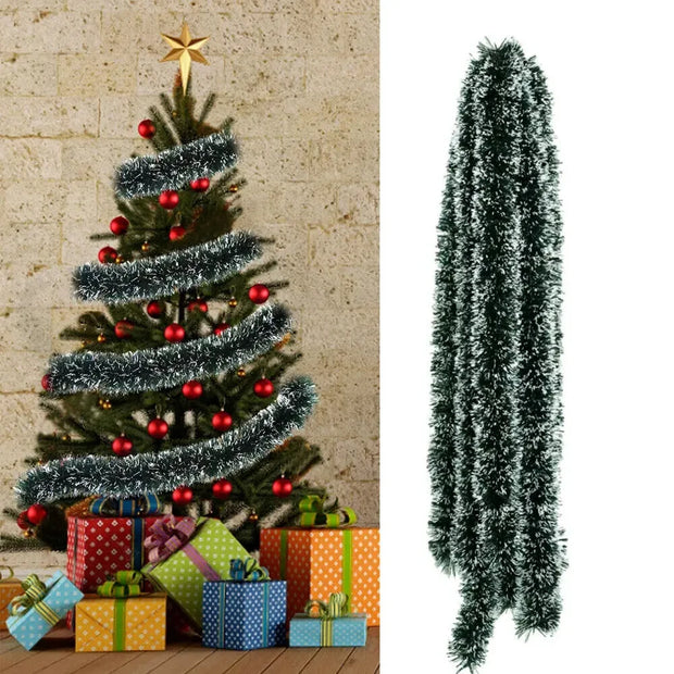 2M Chunky Snow Tipped Green Tinsel Christmas Tree Decoration Garland Xmas Festival New Year Home DIY Ornaments Outdoor Props