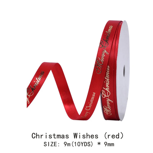 10 Yards/Roll Christmas Series Ribbon Festive Atmosphere Tree Decoration Xmas Gifts Packaging DIY Handmade material Cake Baking