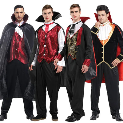 Halloween Male Vampire Cosplay Costume with Shirt/ Pants/ Vest/ Cloak，Men's Carnival Party Devil Dress Up