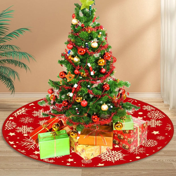 35.4inch Christmas Tree Skirts Snowflake Pattern Xmas Tree Bottom Decor Mat Christmas Tree Decoration Indoor Outdoor Decor
