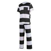 Mens Prisoner Costume Uniform Halloween Guilty Prisoner Sets handcuffs Striped Top Pants Jail Party Cosplay Costumes for Adult