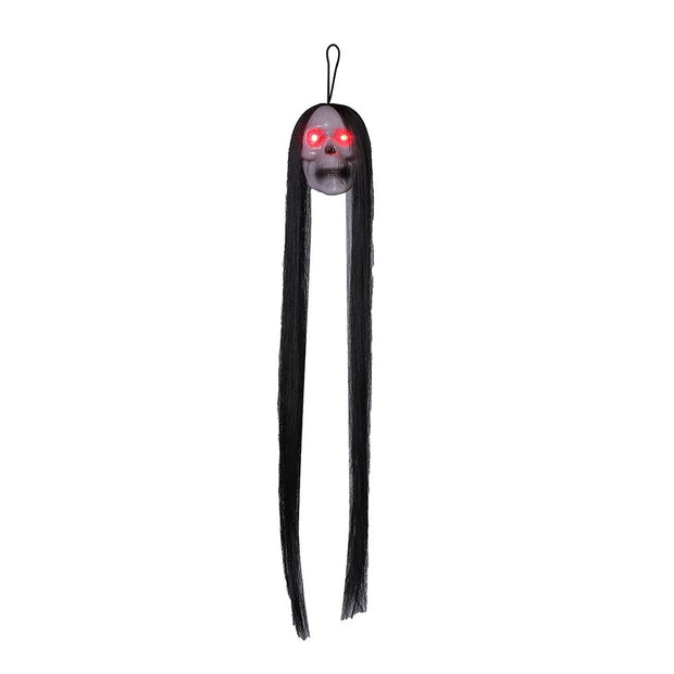 Plastic Halloween Hanging Ghost Long Hair Red Blinking Eye Horror Skeleton Ghost Hanging Design LED Light