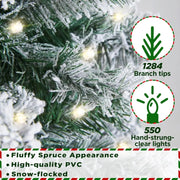 Yaheetech 7.5ft (228.6cm) Pre-lit Snow Flocked Artificial Spruce Christmas Tree | 550 Multicolor LED Lights, 1284 Branch Tips, M