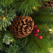 3FT Pre-Lit Artificial Pine Tree with Pinecones & Berries - 50 White LED Lights for Holiday Home Decor, Tabletop Christmas Tree