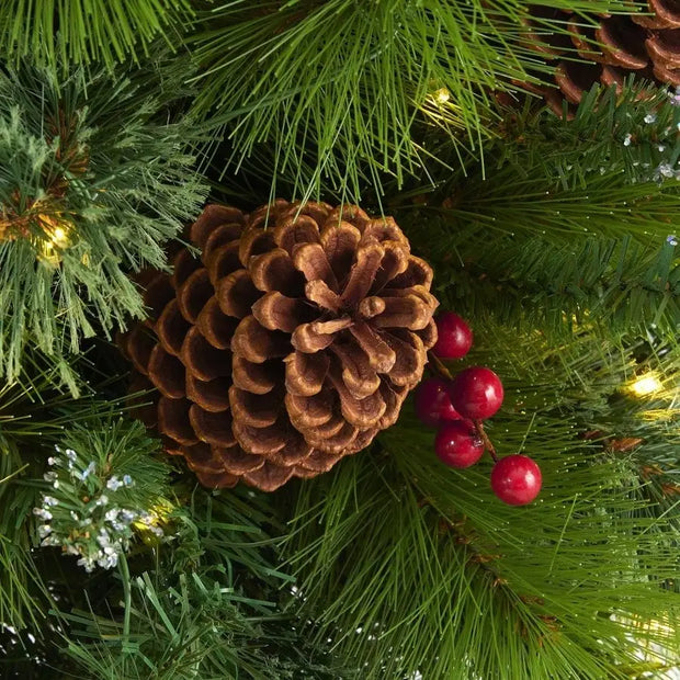 3FT Pre-Lit Artificial Pine Tree with Pinecones & Berries - 50 White LED Lights for Holiday Home Decor, Tabletop Christmas Tree