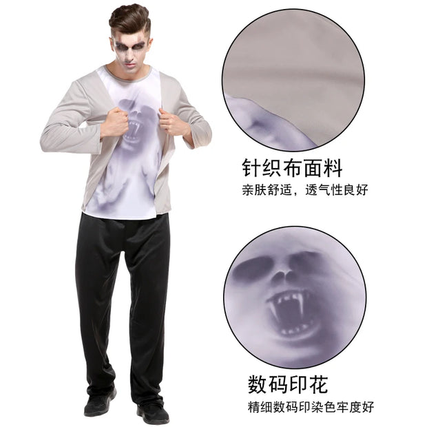 Halloween Male Vampire Cosplay Costume with Shirt/ Pants/ Vest/ Cloak，Men's Carnival Party Devil Dress Up