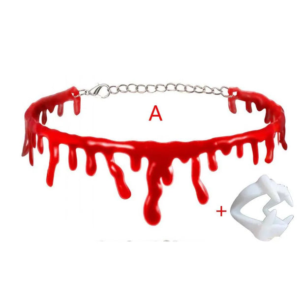 Halloween Decoration Horror Blood Drip Collar Necklace teething set Fake Blood Vampire Joker Choker Gothic Costume Red Necklaces
