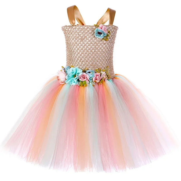 Flower Girls Fairy Tutu Dress with Wings Halloween Cosplay Butterfly Fairy Costume for Kids Birthday Party Tulle Princess Dress