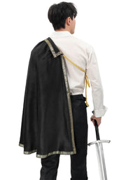 DAZCOS Medieval Tudor Cape Renaissance Cavalier Half Shoulder Shawl Black Hooded Shrug Ranger's Cloak LARP Costume Halloween