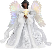 Mr. Christmas Fiber Optic White Christmas Tree Topper Angel, Christmas Decoration, Includes 10 Foot Cord, White
