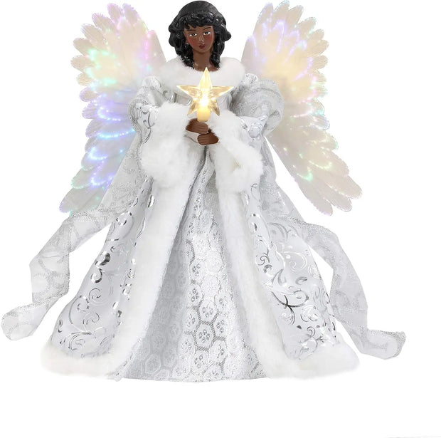 Mr. Christmas Fiber Optic White Christmas Tree Topper Angel, Christmas Decoration, Includes 10 Foot Cord, White