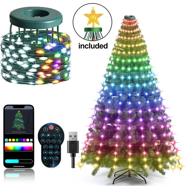 2025 NEW Christmas Decorations Christmas Tree Led Lights String Application DIY Image LED RGB IC Fairy Lights Bluetooth Control
