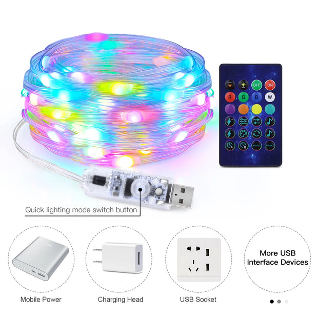 10M/20M USB Christmas Tree LED String Lights with Smart Bluetooth App Remote Control Christmas Home Decor Fairy Lights Garland