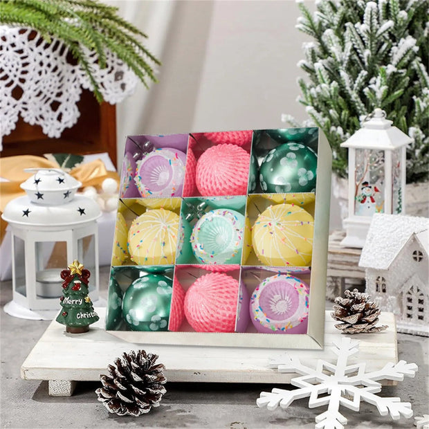 DIY Christmas Village Scene Kit - 9-Piece Holiday Tree Ornaments, Macaron Baubles, & Layout Props for Festive Home Decor