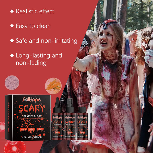 Halloween Fake Blood Makeup Kit Blood Drop Vampire Zombie Cosplay Washable Mock Blood Fake Blood Spray For Party Horror Red Tool