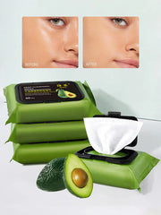 Avocado Makeup Remover Towel - Large Volume 60pcs, 3-in-1 Gentle Deep Cleansing for Eyes, Lips & Face,One-time makeup remover