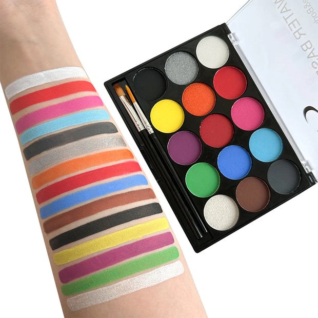 15 Color Water-Soluble Body Paint Palette Set Cosmetic,Safe,Non-toxic Fluorescent & Matte Halloween Makeup Face Painting Cosplay