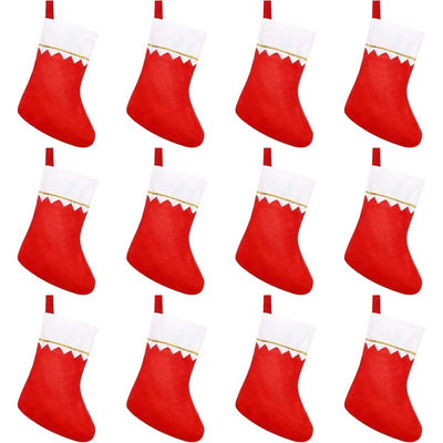 Felt Christmas Stockings for Christmas Fireplace Hanging Stocking Red Non-Woven Fabric with Golden Trim