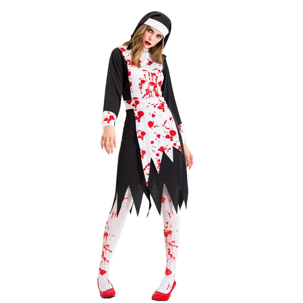 Halloween Nun Cosplay Costume For Women Black Scary Sinful Sister Costumes Terror Vampire Demon Costume Nun Robes Fantasy Dress