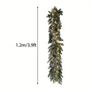 Pre-Lit Greenery Pine Cone Christmas Garland Flocked and Warm White Led Lights, Front Door Christmas Wreath, Teardrop