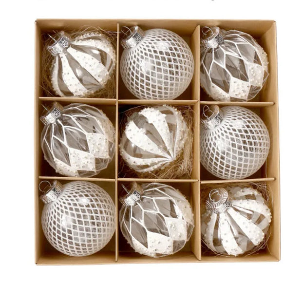 9PCS/8CM Christmas Ball Decorative Supplies Exquisite Painted Christmas Tree Pendant Ornament Home New Year Party Decoration