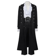 Steampunk Medieval Count Costumes Pirate Gothic Navy Long Jacket Coat Shirt Vampire Cosplay  Halloween Outfit Men's Trenchcoat
