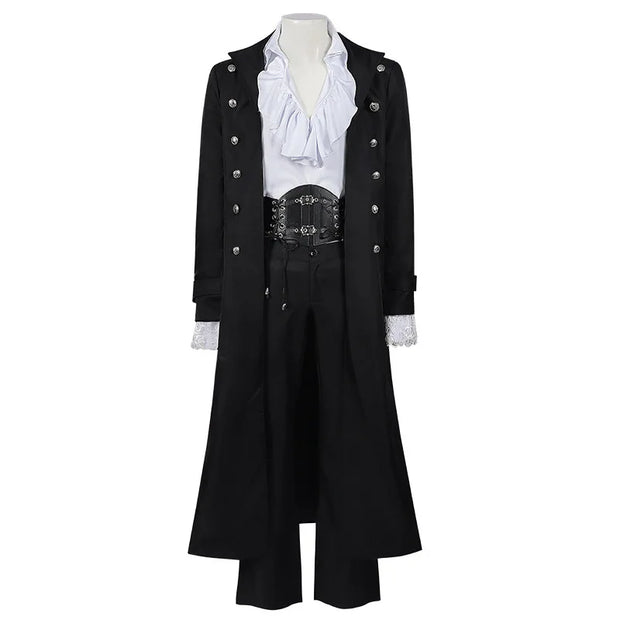 Steampunk Medieval Count Costumes Pirate Gothic Navy Long Jacket Coat Shirt Vampire Cosplay  Halloween Outfit Men's Trenchcoat
