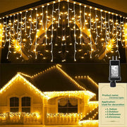 Christmas Decorations 2025 Street Garland On The House Outdoor Festoon Led Icicle Curtain Lights 4M(W)*0.6M(H) White Flash Fairy