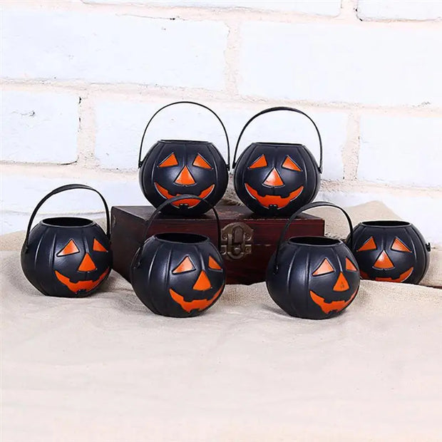 12Pcs Pumpkin Candy Bucket Decors Pumpkin Bucket Kids Candy Bucket Halloween Decorations And Props Black Mini Pumpkin Bucket