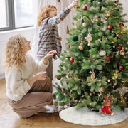 Miniature White Fluffy Christmas Tree Skirt Small Round Sequin Snowflake Design for Tabletop Xmas Tree Base Party Decor