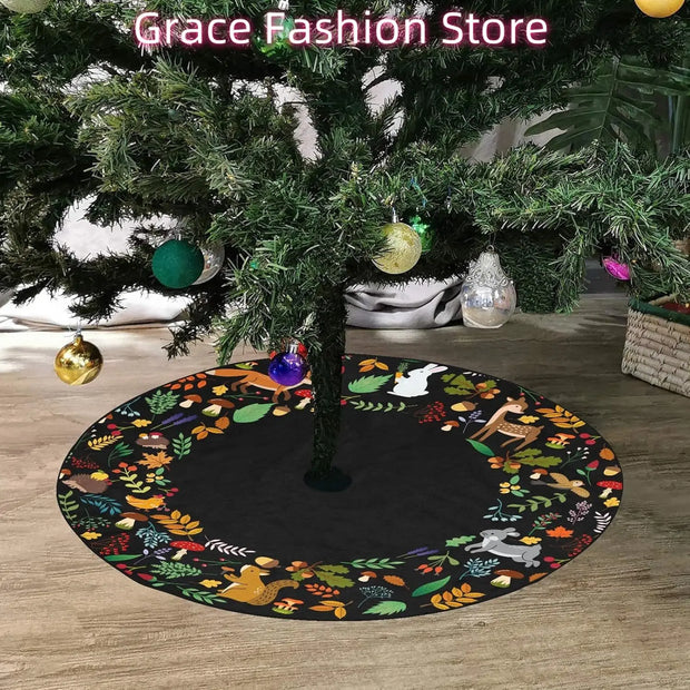 Forest Wreath Christmas Tree Skirt 36" Fall Tree Skirt Mushroom Fox Rabbit Deer Tree Mat for Thanksgiving Christmas