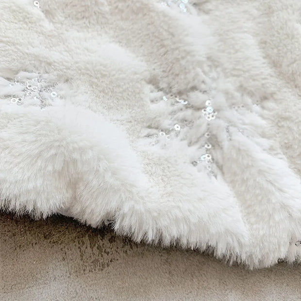 78-122CM Plush Christmas Tree Skirt White Snowflakes Faux Fur Xmas Trees Skirts Base Cover New Year Navidad Party Decor Carpet