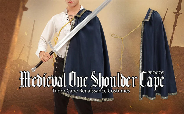 DAZCOS Medieval Tudor Cape Renaissance Cavalier Half Shoulder Shawl Black Hooded Shrug Ranger's Cloak LARP Costume Halloween