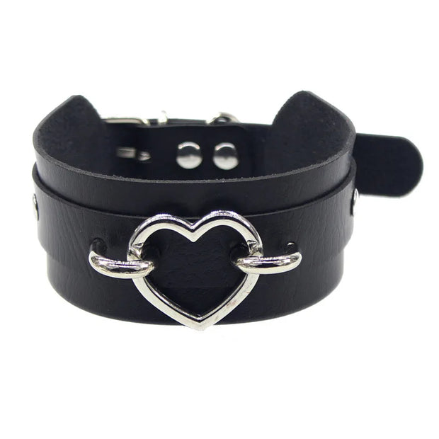 New Sexy Harajuku PU Leather Chain Heart Pendant Necklaces Women Men Punk Neck Gothic Black Pink Choker Necklace Cool Collar