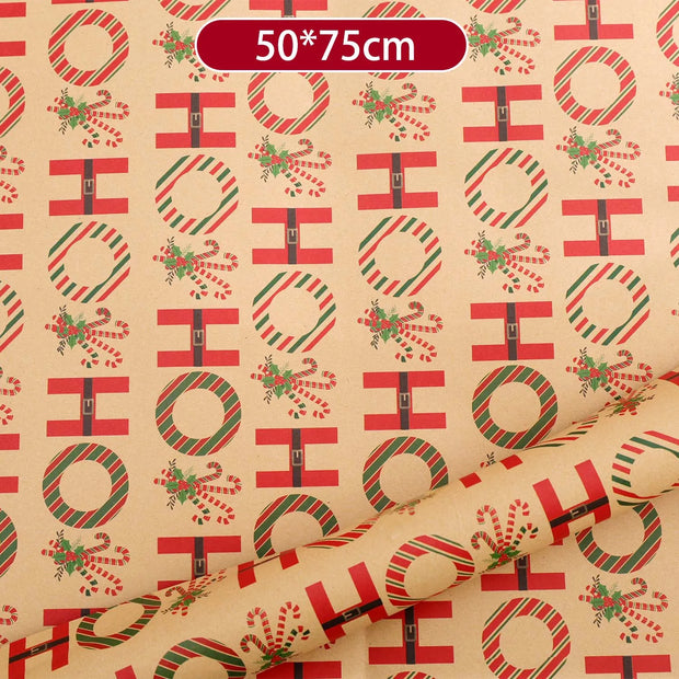 Christmas Kraft Wrapping Paper Cartoon Xmas Tree Santa Claus Gifts Packaging Paper DIY Craft Home Party Decoration Background