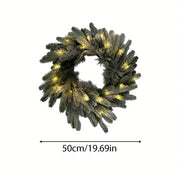 Pre-Lit Greenery Pine Cone Christmas Garland Flocked and Warm White Led Lights, Front Door Christmas Wreath, Teardrop