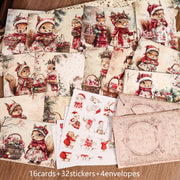 16cards, 4envelopes, 32stickers Christmas Squirrel Double-sided Postcard, for Scrapbooking Supplies, Paper Craft, Greetingcard