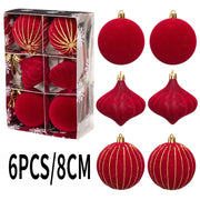 6PCS 8CM Christmas Balls Ornaments Flocking Hollow Out Christmas Tree Party Decoration Christmas Spheres Pendant 2025 New