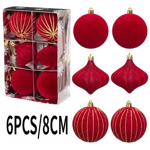 6PCS 8CM Christmas Balls Ornaments Flocking Hollow Out Christmas Tree Party Decoration Christmas Spheres Pendant 2025 New