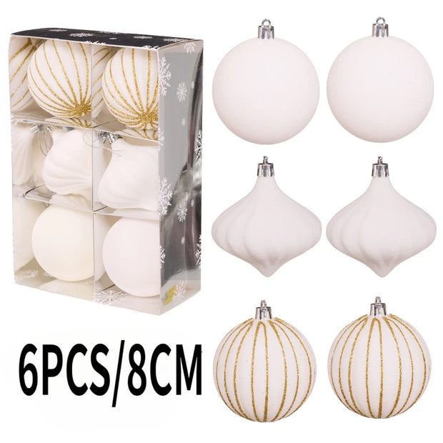 6PCS 8CM Christmas Balls Ornaments Flocking Hollow Out Christmas Tree Party Decoration Christmas Spheres Pendant 2025 New