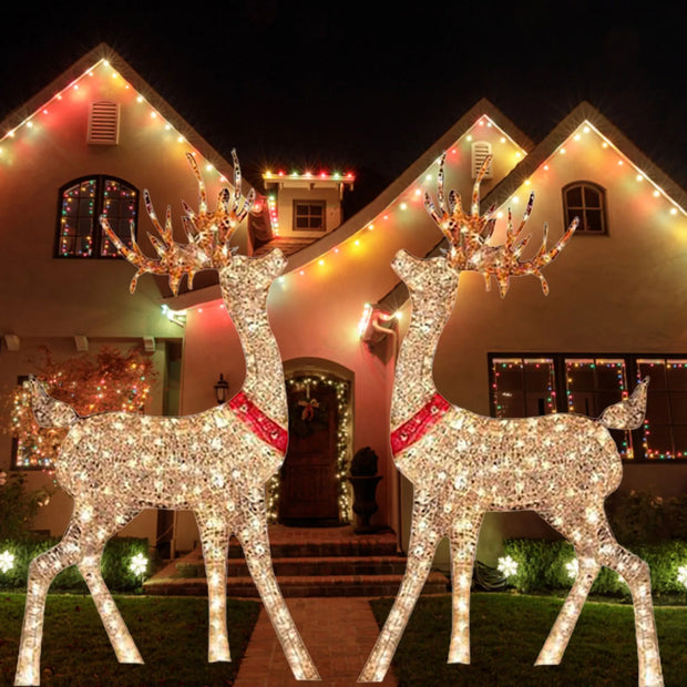 Lighted Christmas Deer Sleigh Outdoor Yard Decoration Winter Decoration For Front Yards, Creative Deer Christmas Outdoor Decor