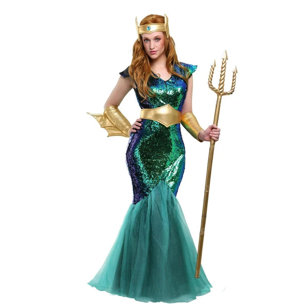 Women Sea Siren Mermaid Queen Costume Staff Men's Poseidon Costumes Adult Egypt Egyptian Pharaoh Prince King Cosplay Fancy Dress