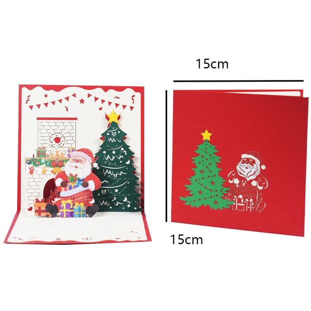 Merry Christmas Cards Christmas Tree Winter Gift Pop-Up Cards Christmas Decoration  Stickers Laser Cut New Year Greeting Cards