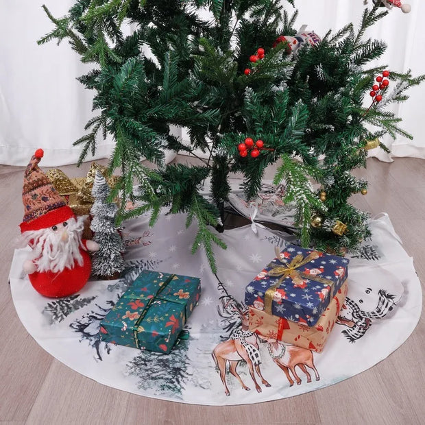 Christmas Tree Skirt Xmas Tree Mat Plush Trees Skirts Flowers Surround Bottom Carpet Base Round Cover Rug New Year Party Decor