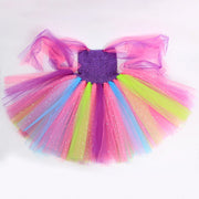 Girls Butterfly Fairy Tutu Dress with Wings Set Glitter Girls Rainbow Tulle Princess Dress Kids Halloween Birthday Party Costume