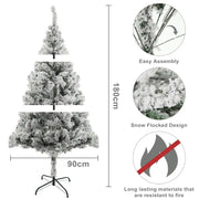 1.8m White Flocked Christmas Tree, Snowy Pencil Design with Realistic Branches, Easy Assembly & Metal Base, Perfect for Holiday