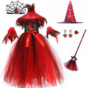 2025 Halloween Vampire Costume for Girls Devil Witch Gothic Mesh Clothes Demon Vampires Queen Cosplay Carnival Party Dress Set