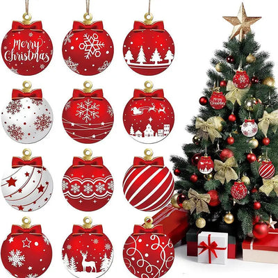 12/24Pcs Christmas Wooden Ornament Hanging Decorations Xmas Bell Shaped Pendant DIY Christmas Tree Craft Decor For Home New Year