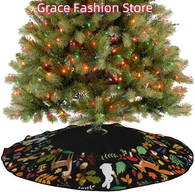 Forest Wreath Christmas Tree Skirt 36" Fall Tree Skirt Mushroom Fox Rabbit Deer Tree Mat for Thanksgiving Christmas